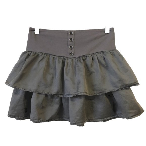 Y2K Steve Madden ruffled mini skirt grey L cotton silk blend - Picture 1 of 5